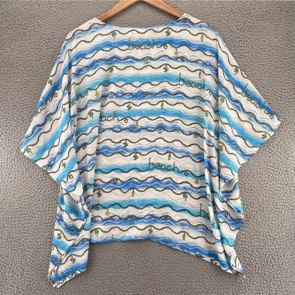 Quacker Factory Top Womens Extra Large Blue Ocean Charm Bracelet Shawl Blouse - Picture 3 of 9